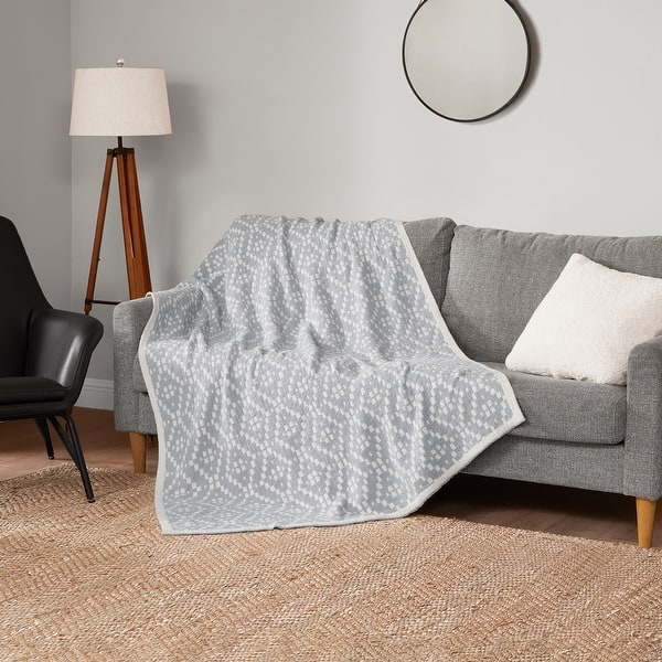 Lucky Brand Diamond Dot Throws Feather Yarn 50" x 70" Throw Blanket On Sale Bed Bath